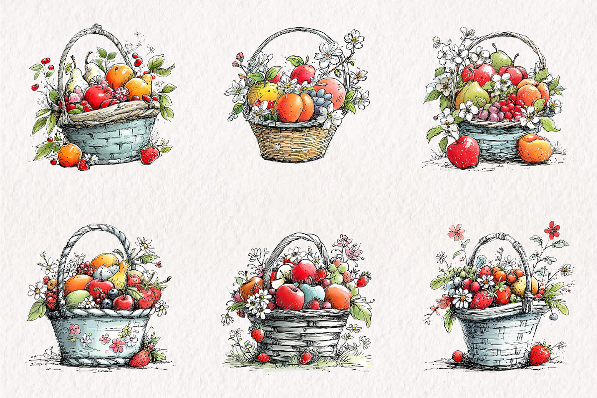 Summer Fruit Basket Clipart, an Illustration by CreationArt (Photo 7 of 7)