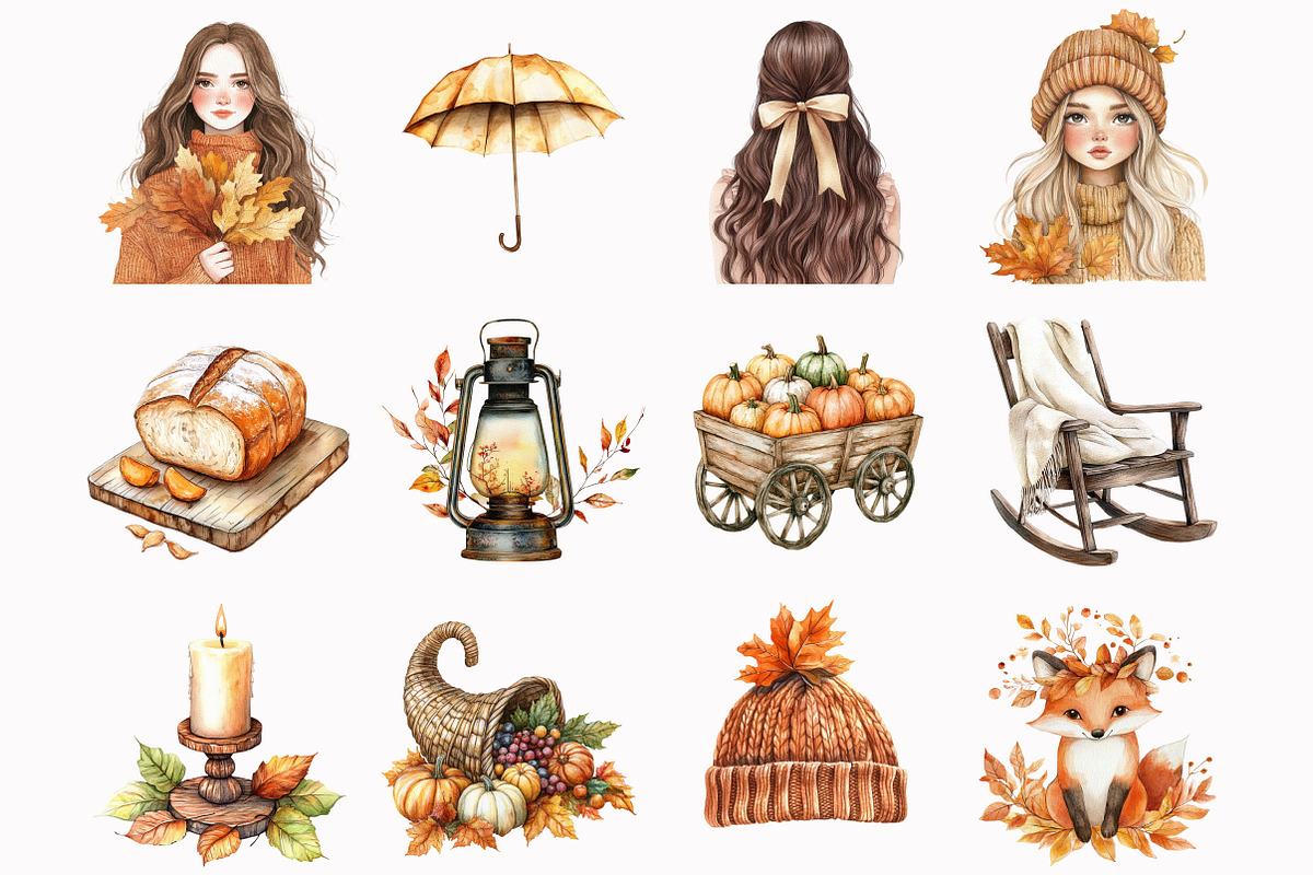 Watercolor Rustic Autumn Clipart, an Illustration by Design Market (Photo 2 of 4)