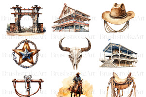 Watercolor Cowboy Clipart, Wild West