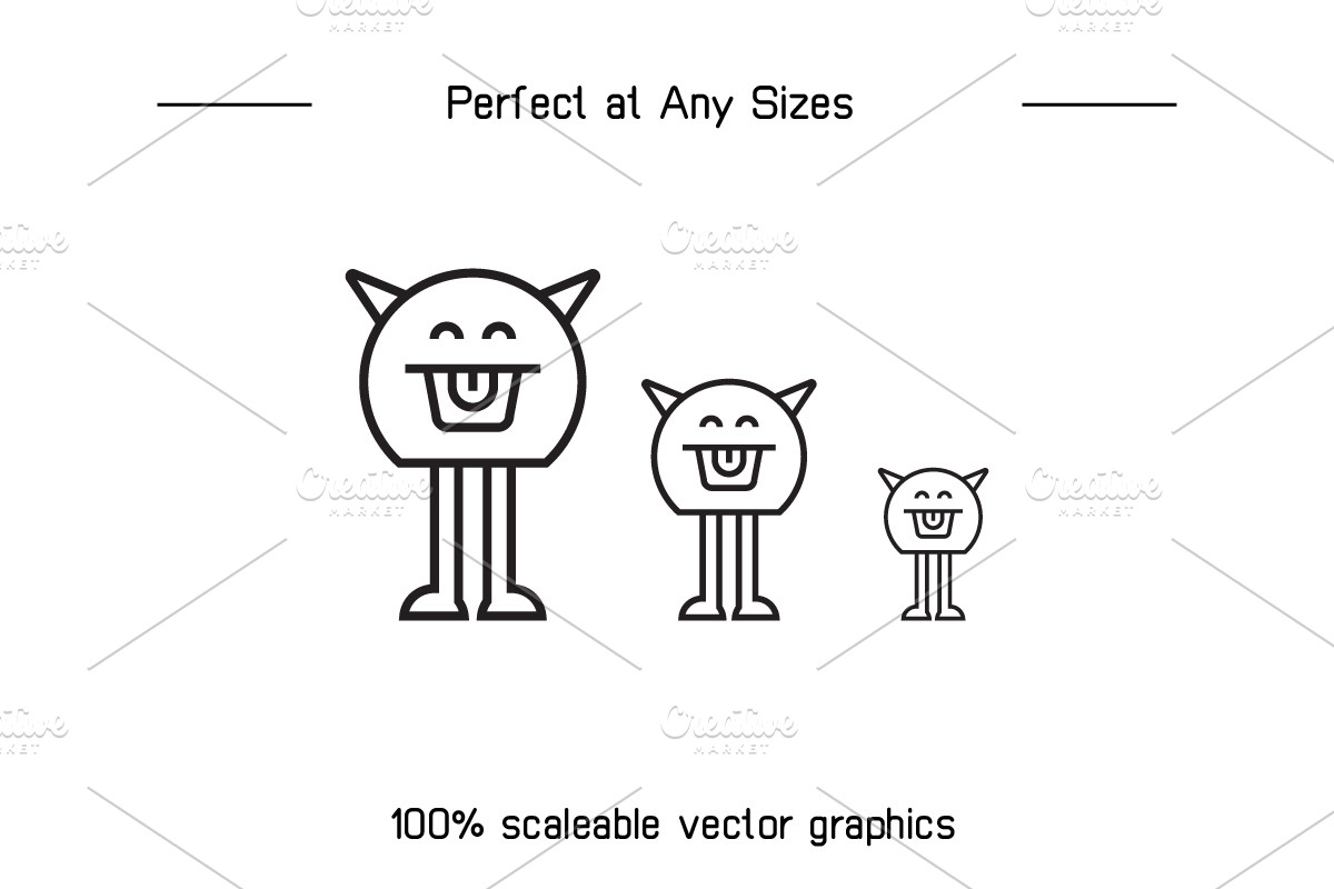 Cartoon Monster Avatars Set, an Outline Icon by Designfour (Photo 7 of 7)