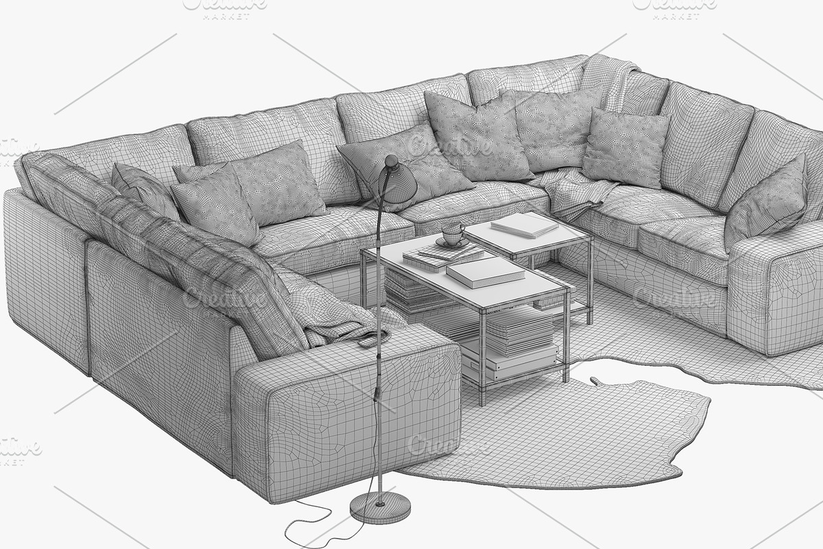 U-shaped sofa 3d model, a Furniture 3D Model by 3dmitruk (Photo 8 of 11)