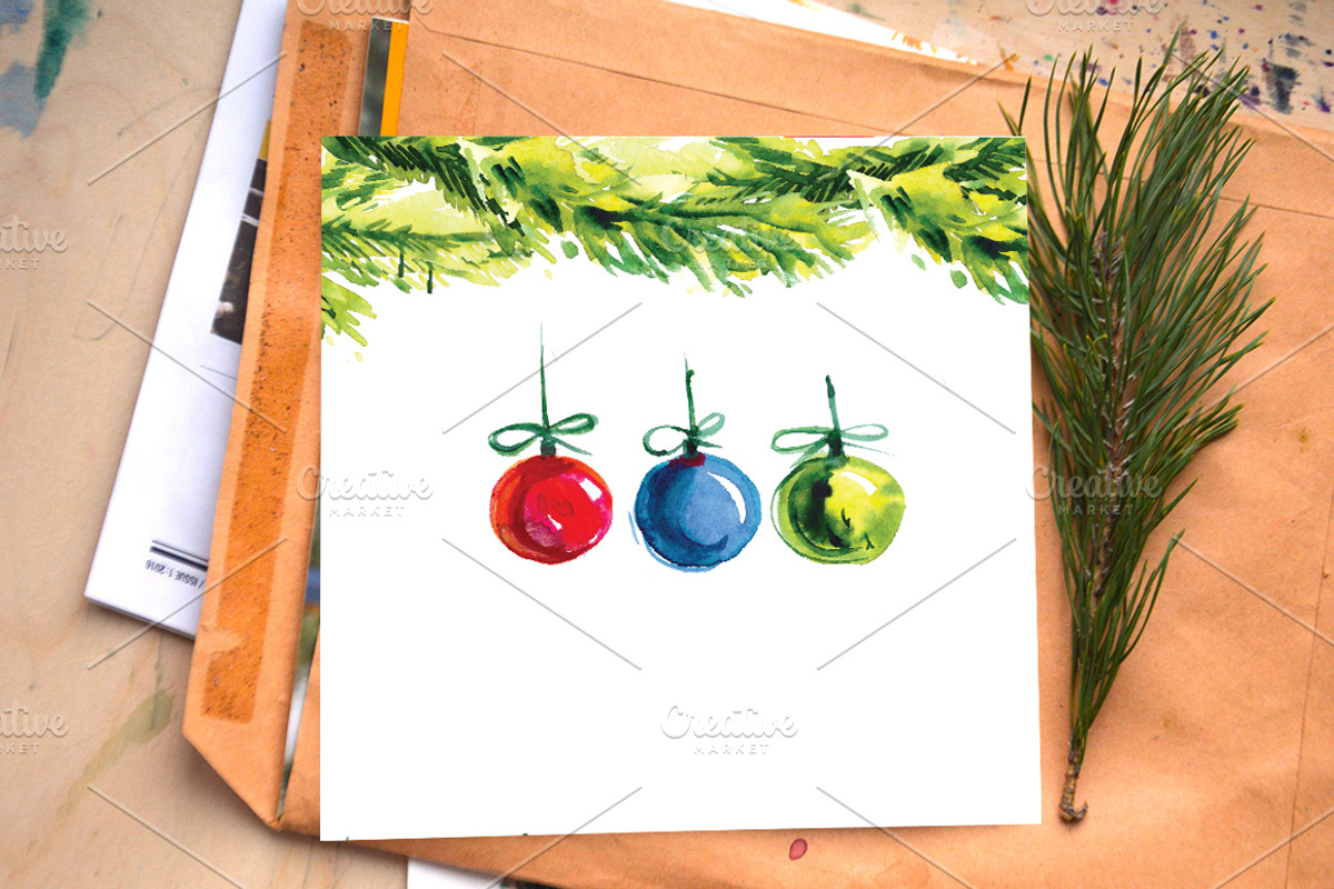Watercolor Christmas decorations, a Decorative Illustration by Olesya Morokhovets (Photo 10 of 10)