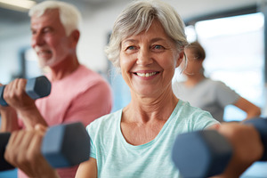 Seniors exercising with dumbbells in a gym, a Sports & Recreation Photo by AlyaAnd