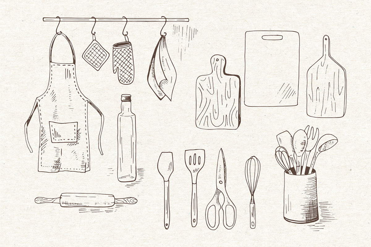Kitchenware. Vector sketches., an Object Graphic by Canatic (Photo 4 of 10)