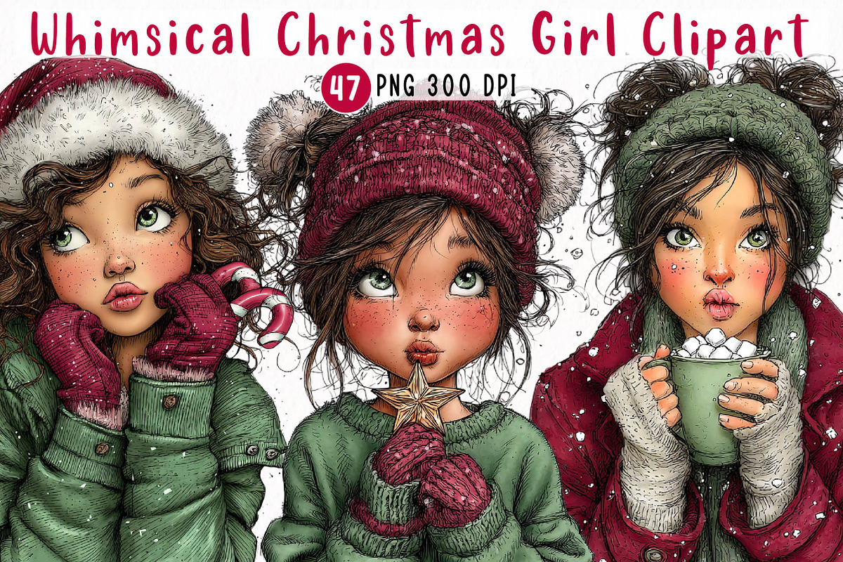 Whimsical Christmas Girl Clipart, a Seasonal Illustration by fashionaddict (Photo 1 of 7)