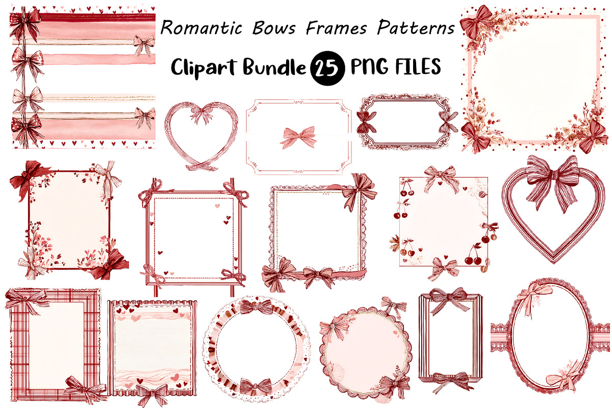Romantic Bows Frames Patterns, an Illustration by Digital Artistic99 (Photo 1 of 9)