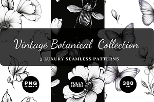 Vintage Botanical Engraving Patterns, a Pattern Graphic by LUSH Studio