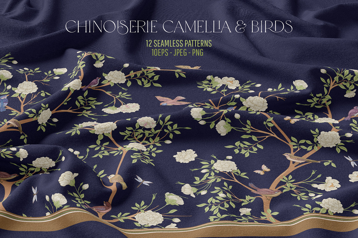 Chinoiserie Camellia & Birds, a Pattern Graphic by Elen-Lane (Photo 1 of 8)