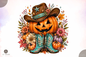 Cowboy Pumpkin PNG, Western Fall, a Seasonal Illustration by Libby Wishes
