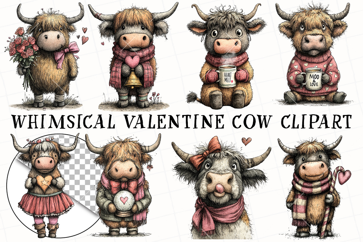 Whimsical Valentine Cow Clipart, an Illustration by OK Design (Photo 2 of 6)