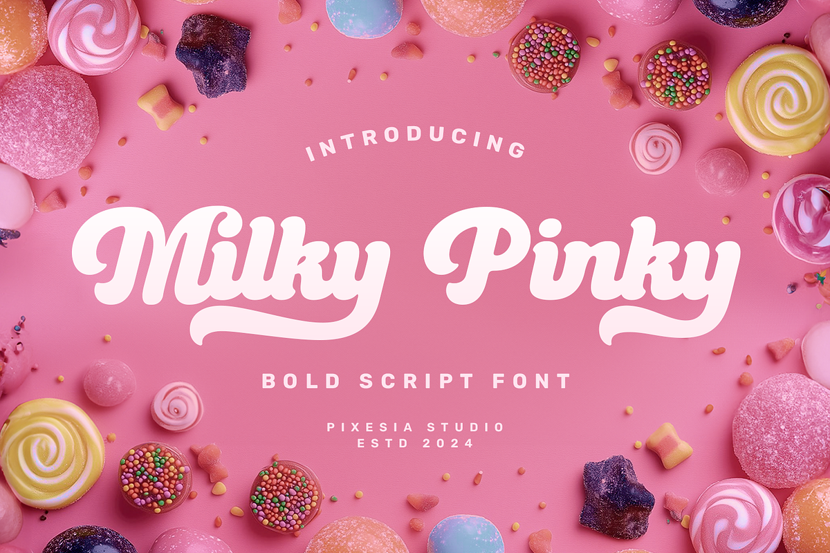 Milky Pinky - Bold Script Font, a Script Font by Pixesia Studio (Photo 1 of 10)