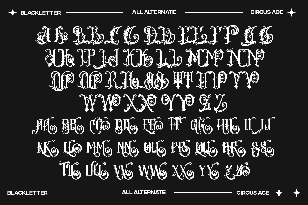 Circus Ace - Elegant Blackletter, a Blackletter Font by Pandeka Studio (Photo 12 of 12)