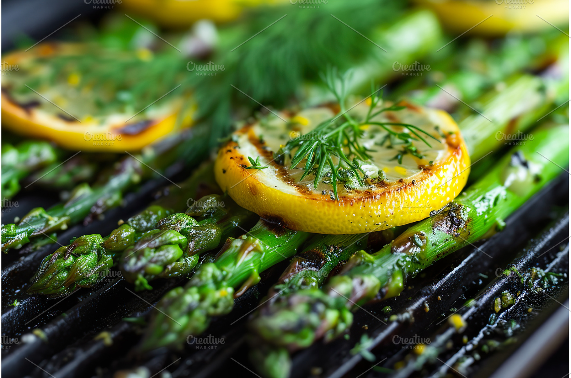 Grilled asparagus and lemon slices, a Food & Drink Photo by Lermont51
