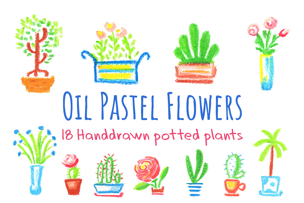 Cute Potted Flowers Pastel Clipart, a Decorative Illustration by RabbitAndPencil (Photo 1 of 5)