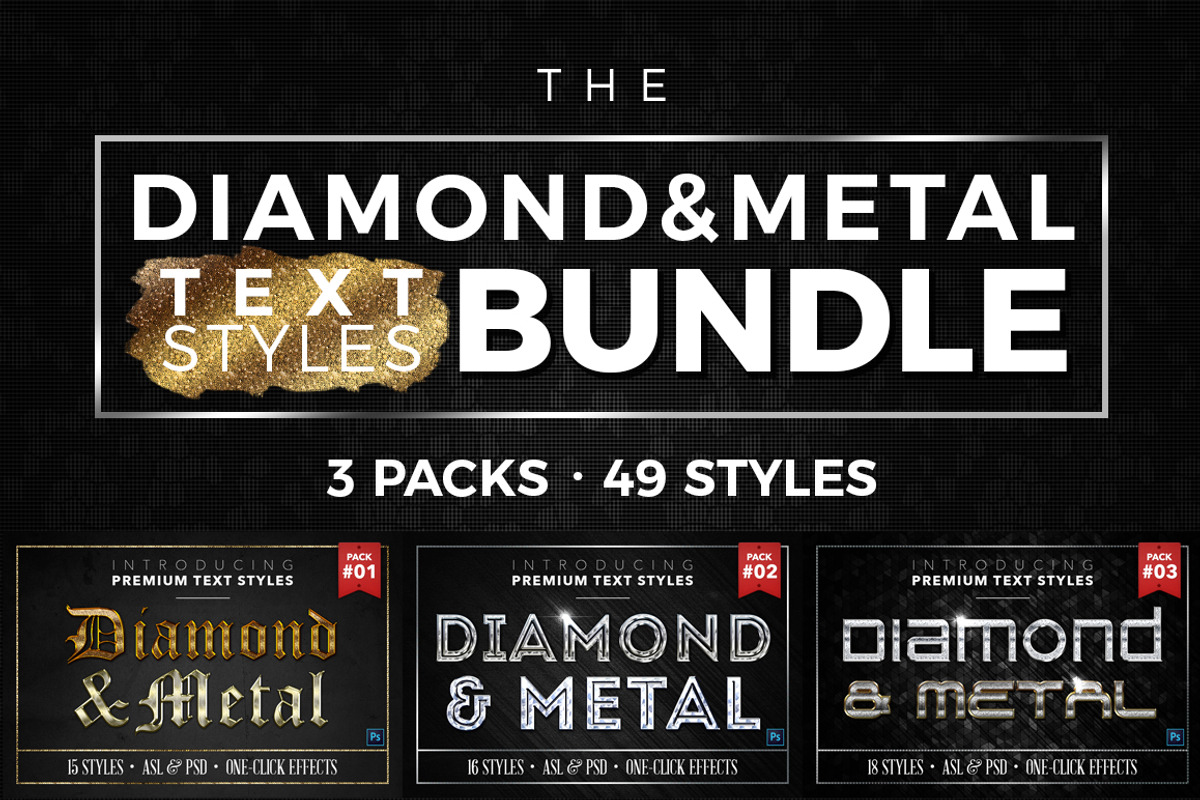 BUNDLE: Diamond & Metal Text Styles, a Layer Style Add-On by Jonas Stensgaard (Photo 1 of 4)
