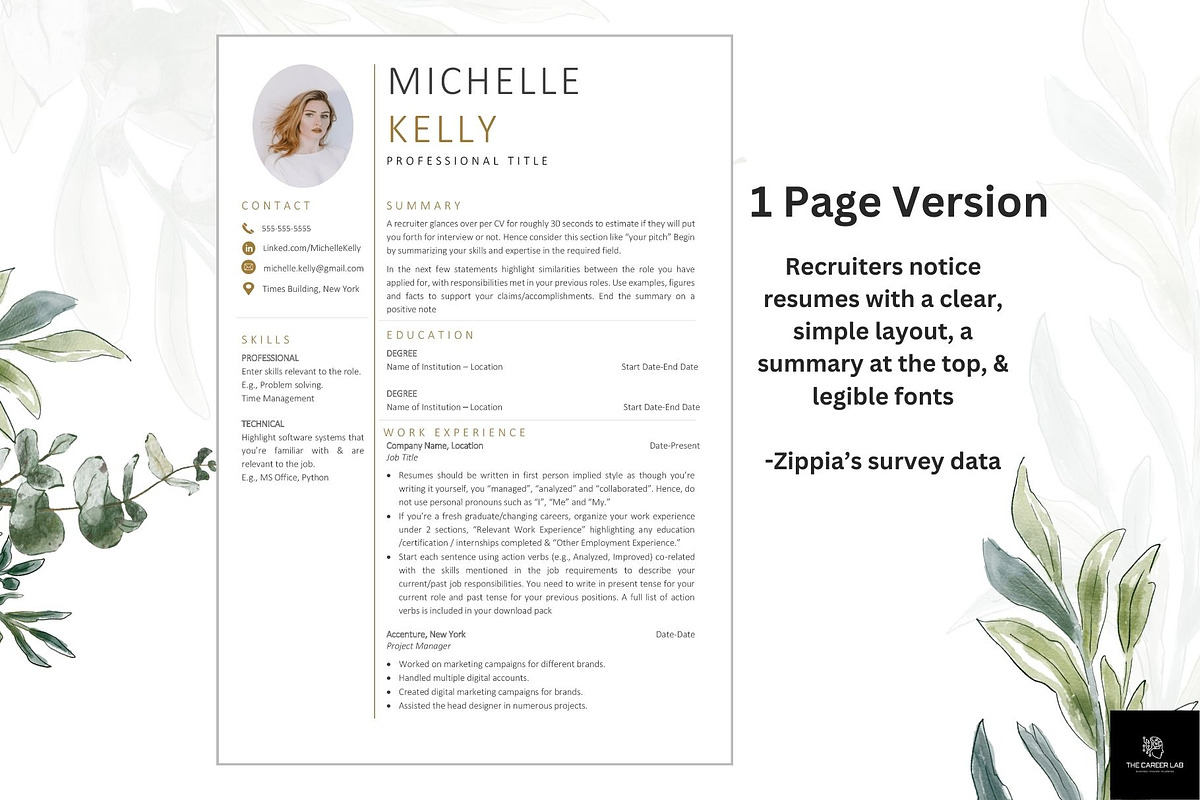 Resume/CV with Photo for MS Word, a Resume Template by The Career Lab (Photo 3 of 10)