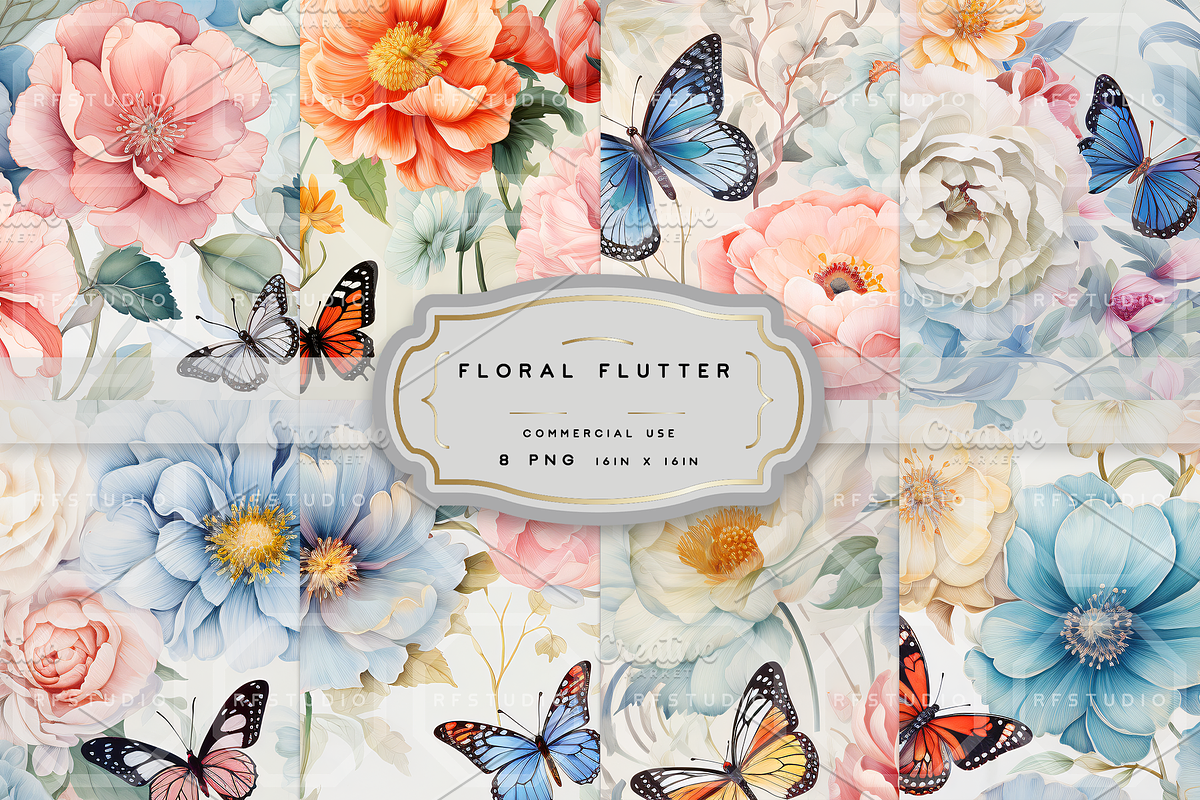 FLORAL FLUTTER. Seamless Pack, a Texture Illustration by RefinedFantasyStudio (Photo 1 of 9)