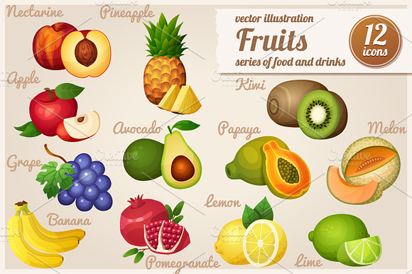 Set of food icons. Fruits. preview 2