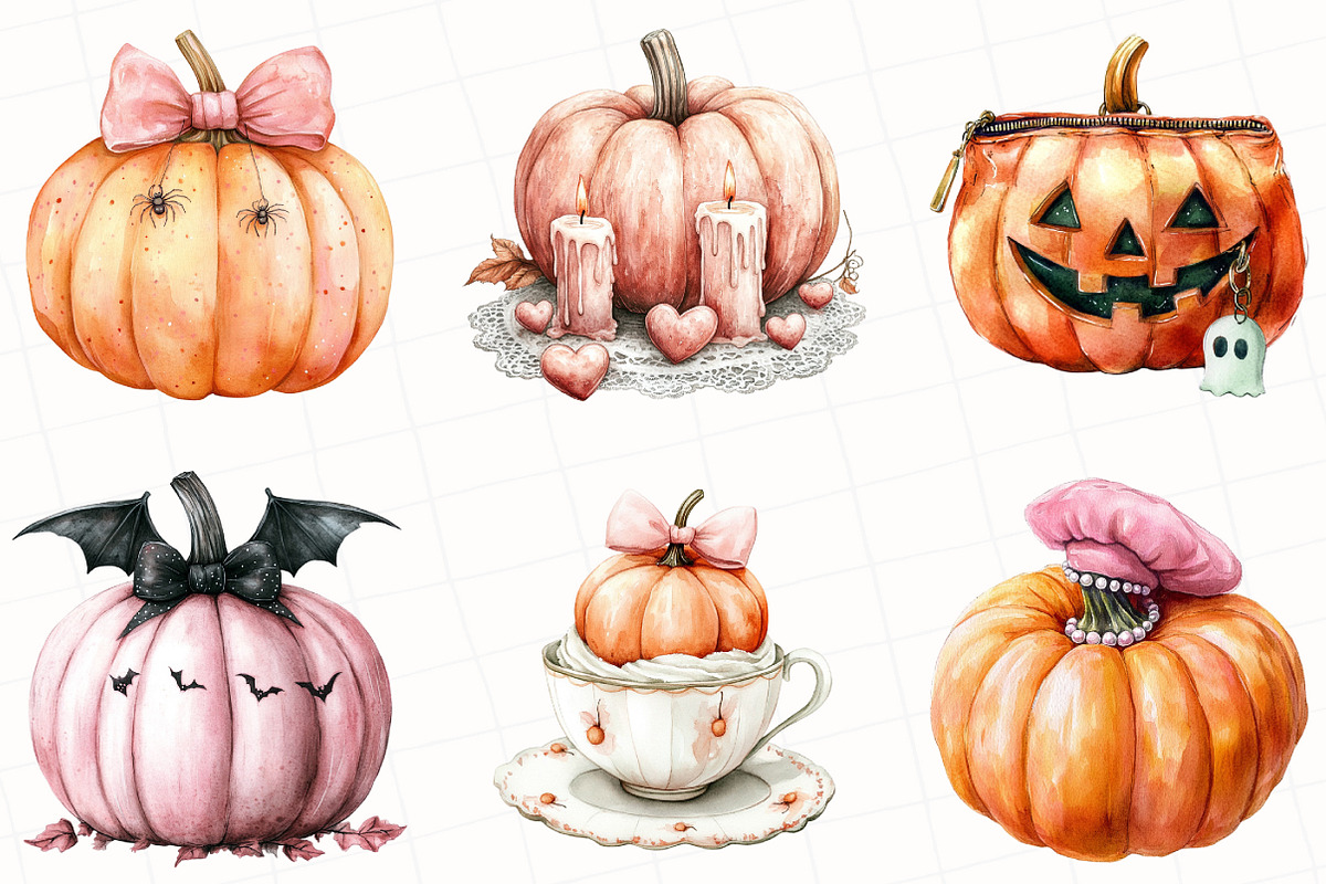 Halloween Coquette Pumpkin Clipart, an Illustration by OK Design (Photo 3 of 5)