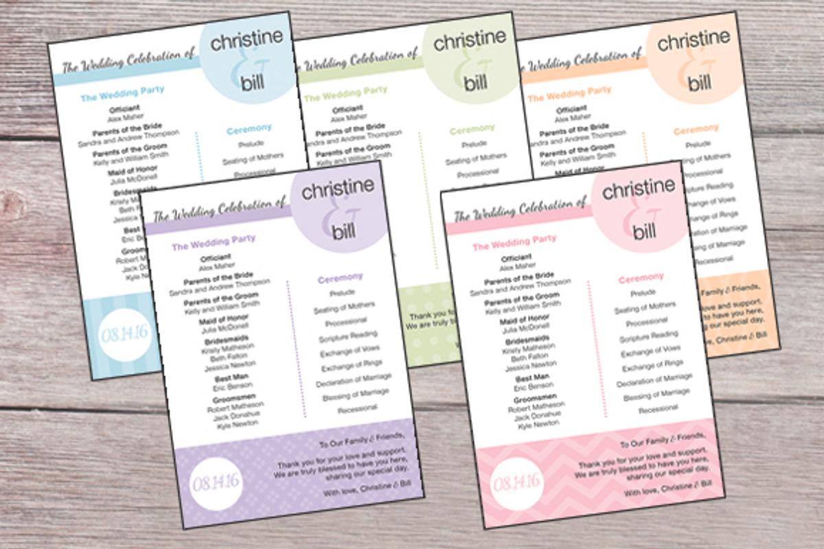 Wedding Program - set of 5 designs, an Invitation Template by Claudia Petrilli Design