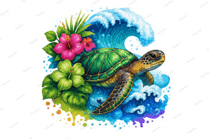 Sea Turtle Tropical Ocean Summer PNG, an Illustration by Designking