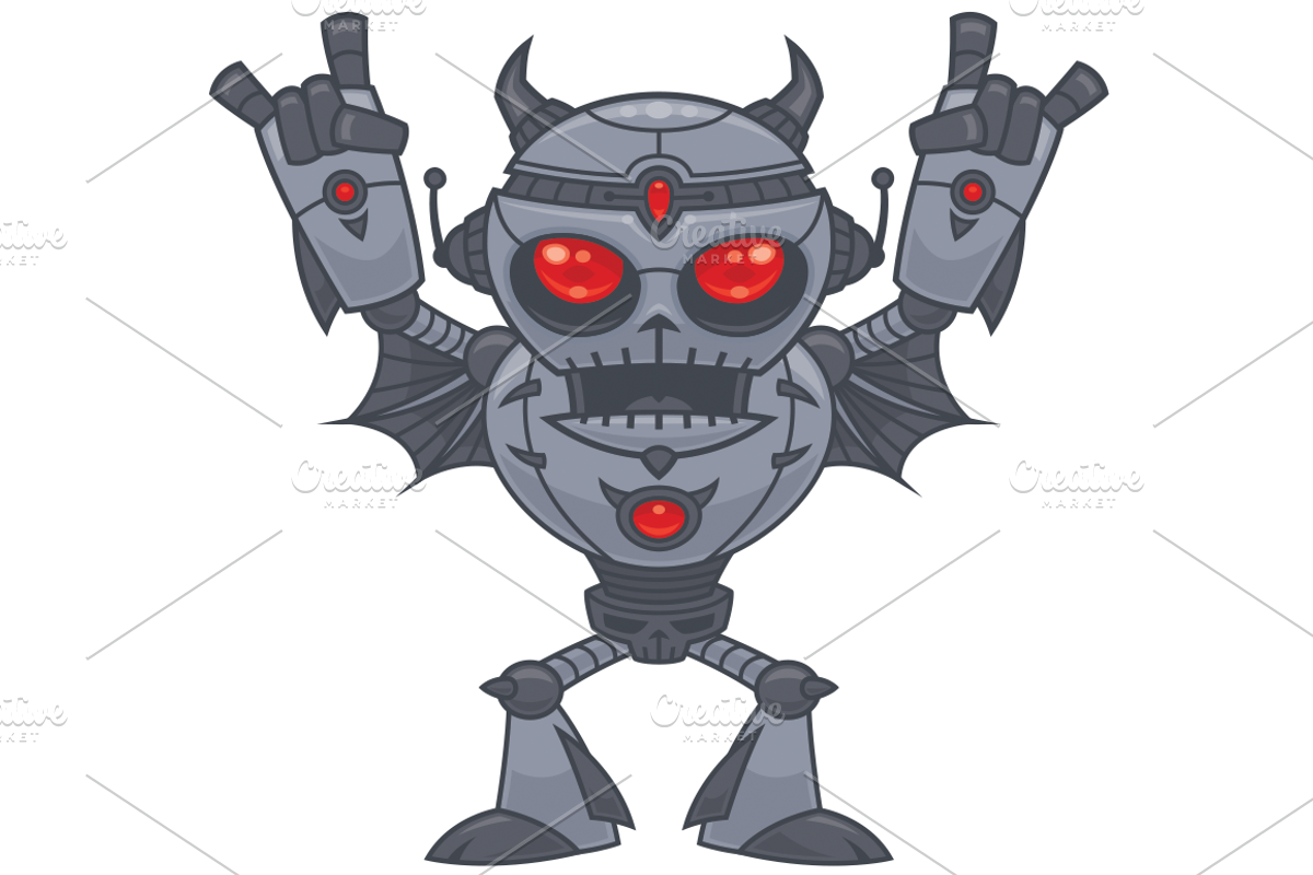 Cartoon Rock On Robot Headbanger, a Technology Illustration by Schwegel Illustration (Photo 3 of 3)