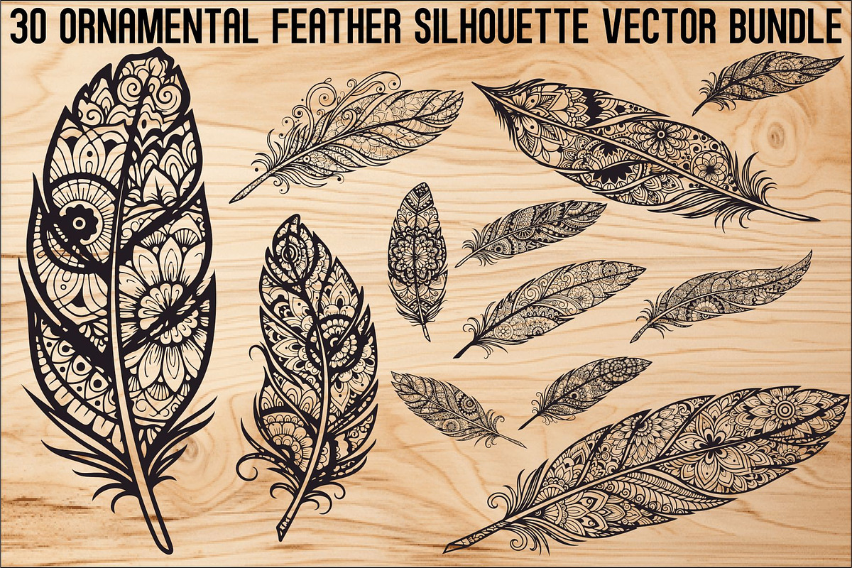Ornamental Feather SVG Bundle, an Illustration by yasushie (Photo 1 of 31)
