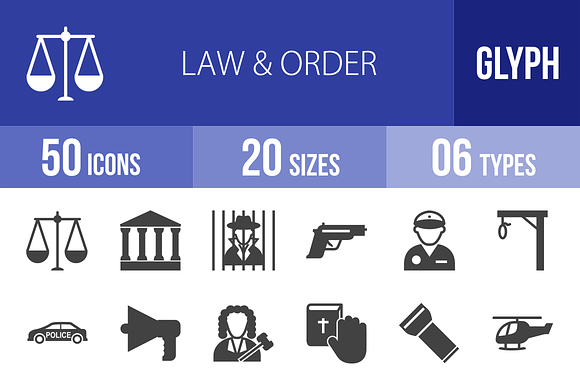 50 Law Order Glyph Icons