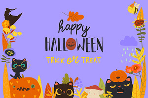 Halloween Frame With Funny Cats, a Seasonal Illustration by Maria Starus