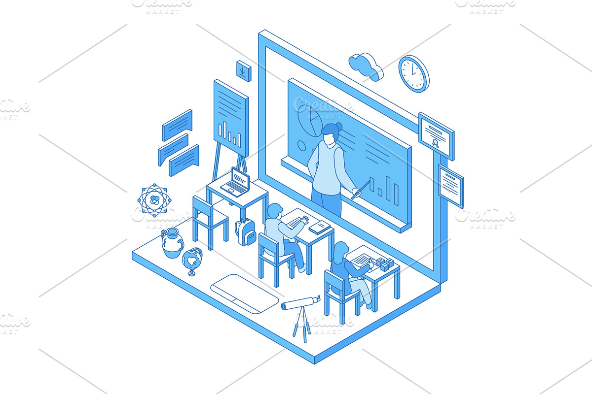 Isometric online school concept, an Education Illustration by Valerie Bodnar