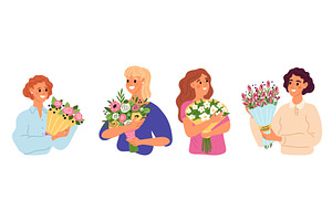 Joyful young women hold bouquets of, an Object Illustration by Vectorbuum