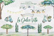Watercolor La Dolce Vita Clipart, an Education Illustration by ArtCreationsDesign (Thumbnail 7 of 12)