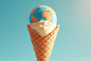Ice cream cone with a globe scoop, an Abstract Photo by AlyaAnd