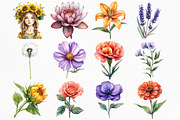 Whimsical Flowers Clipart Bundle, an Illustration by Craft Nest (Thumbnail 2 of 6)