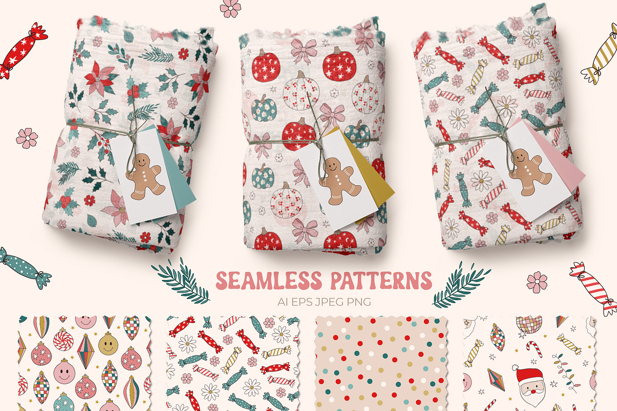 Retro Groovy Christmas, an Illustration by Cozy pattern shop (Photo 5 of 12)