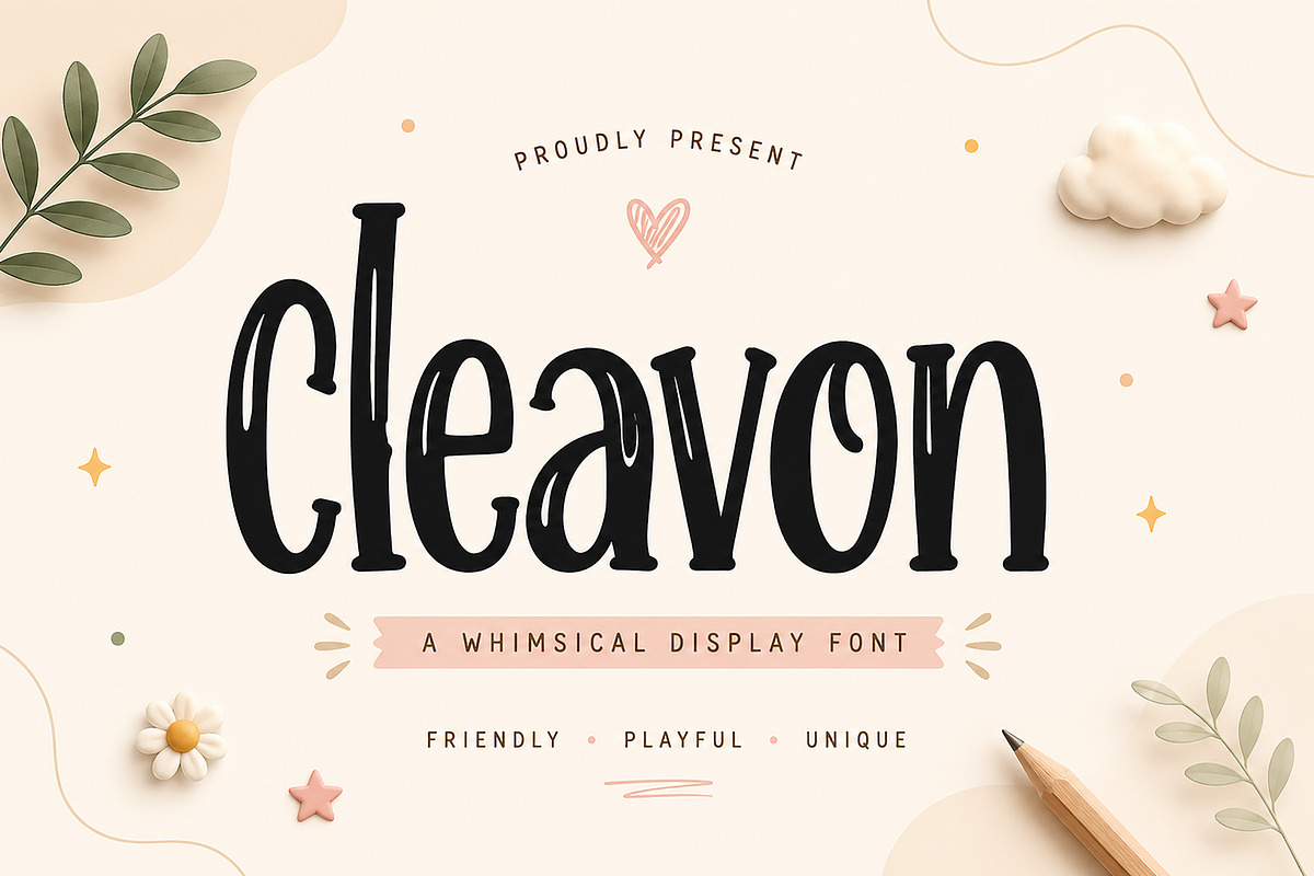 Cleavon whimsical display font, a Script Font by Wow Magic (Photo 1 of 3)