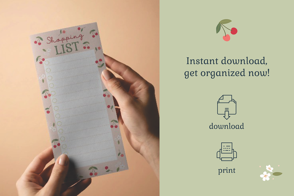 Cherry Planner & Shopping List, a Stationery Template by Nina Bered Illustration (Photo 4 of 4)