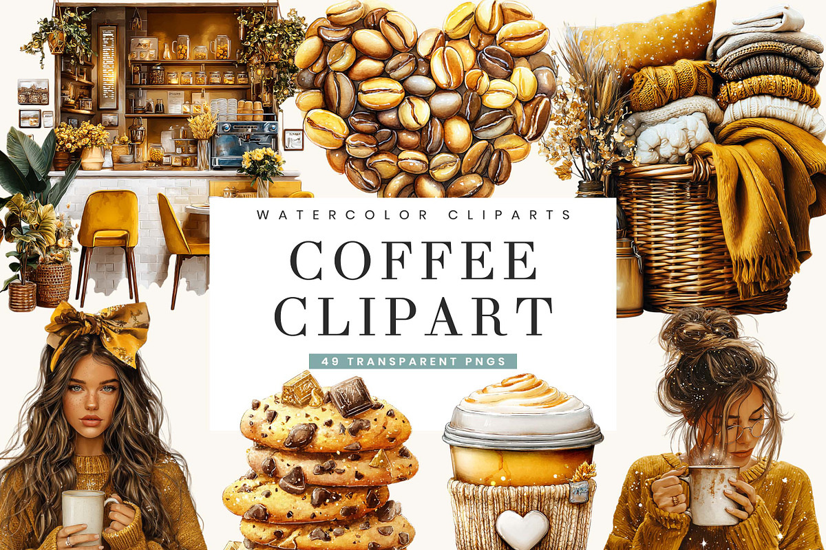 Watercolor Coffee Clipart Bundle, an Object Illustration by BusyDaydesign (Photo 1 of 9)