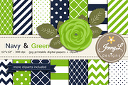 Navy and Green Digital Paper, a Pattern Graphic by JennyL Designs (Thumbnail 1 of 3)
