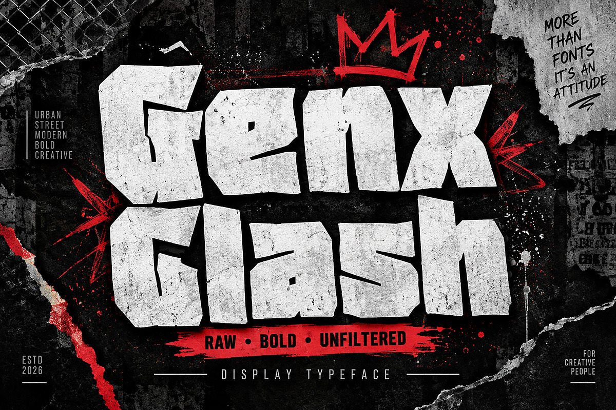 Genx Clash — Raw. Bold. Unfiltered., a Script Font by Wow Magic (Photo 1 of 6)