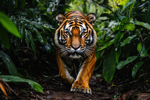 Majestic Tiger Walking Through Lush, an Animal Photo by Pixeness Studio