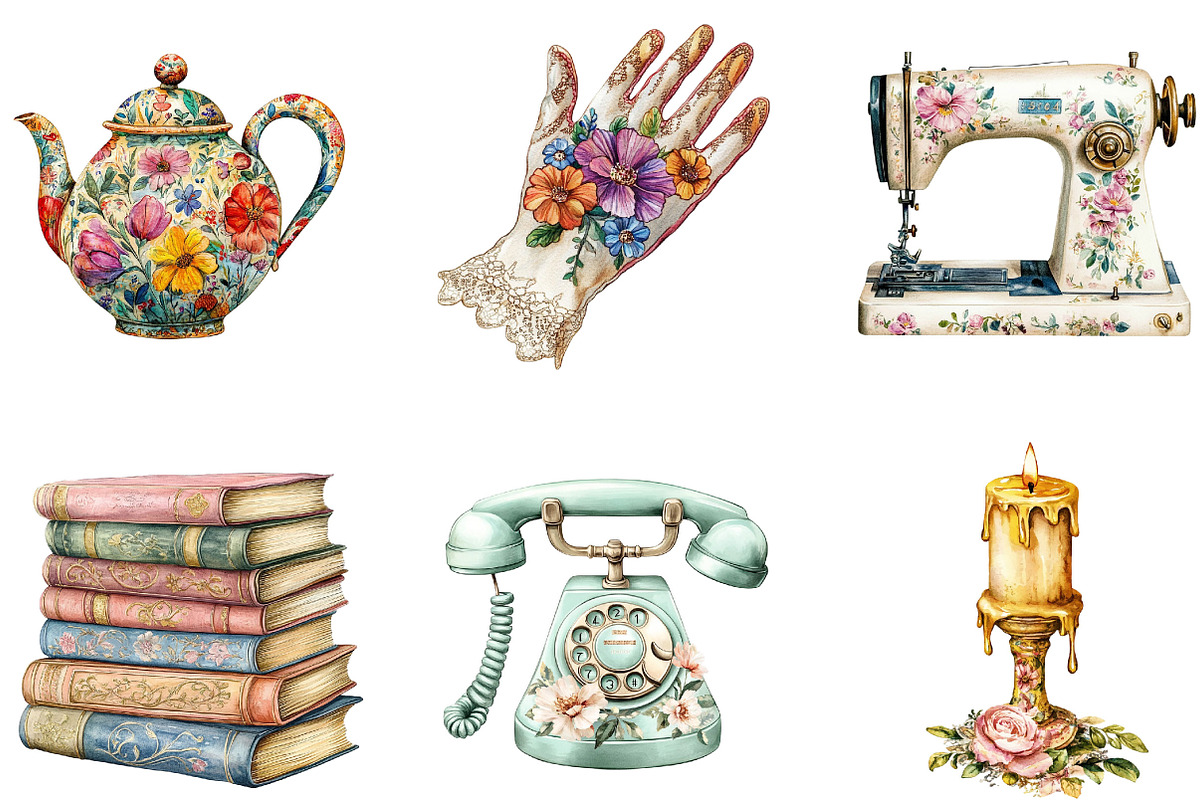 Watercolor Grandmillennial ClipArt, an Illustration by Designking (Photo 2 of 5)