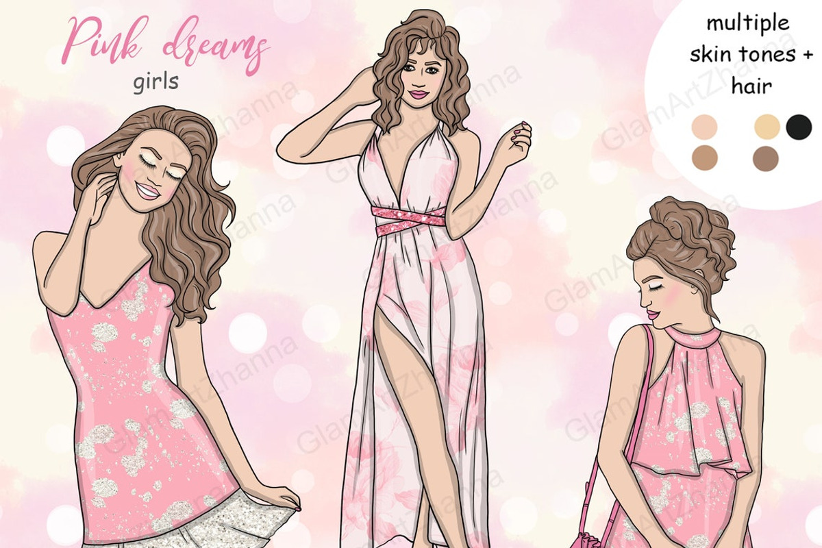 Pink Dreams Girls Clipart, a Person Illustration by GlamArtZhanna (Photo 1 of 4)