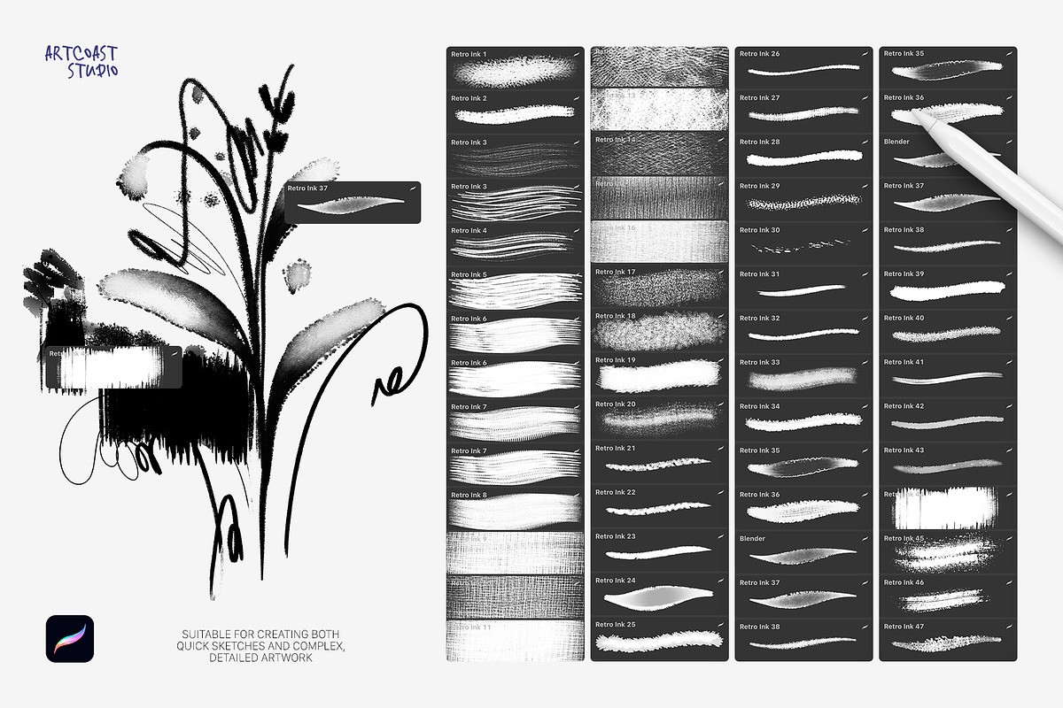 Retro Ink Procreate Brushes, a Brush Add-On by Spasibenko Art (Photo 2 of 8)