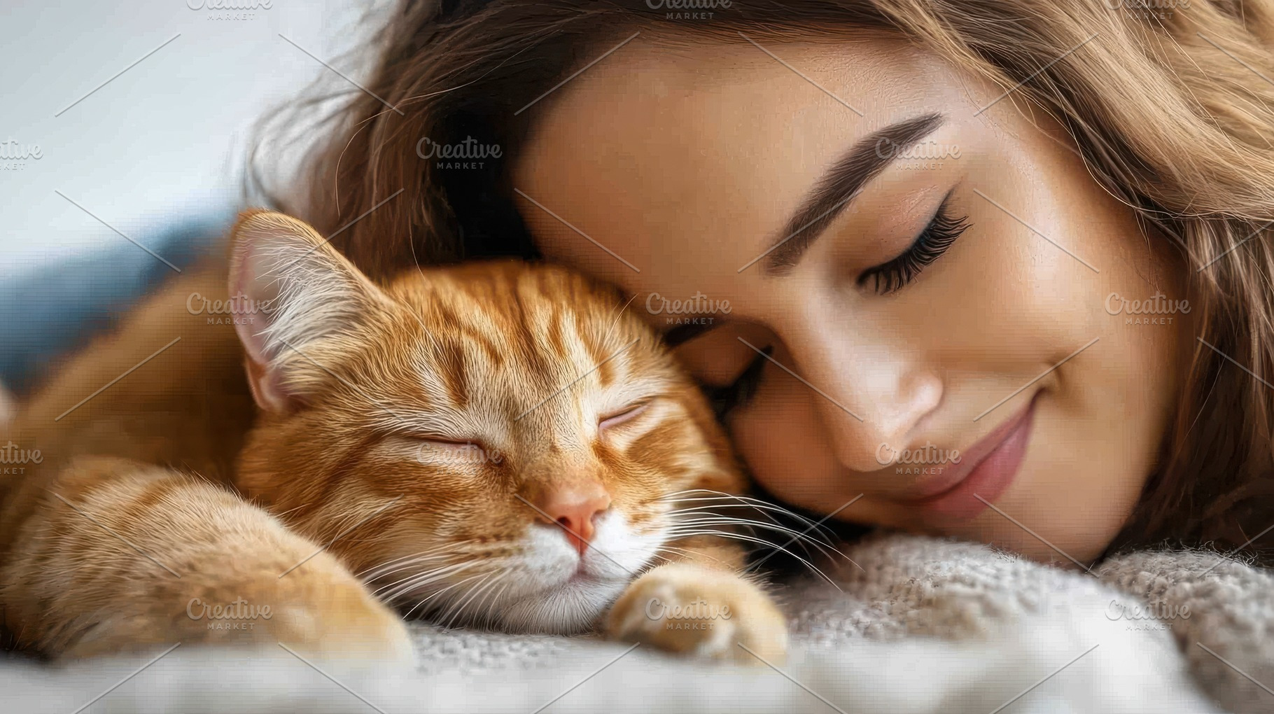 Woman Snuggling With Cat: Close-up o, an Animal Photo by Pixeness Studio