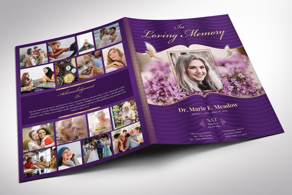 Purple Loving Tabloid Funeral Progra, a Brochure Template by Godserv Designs (Photo 2 of 10)