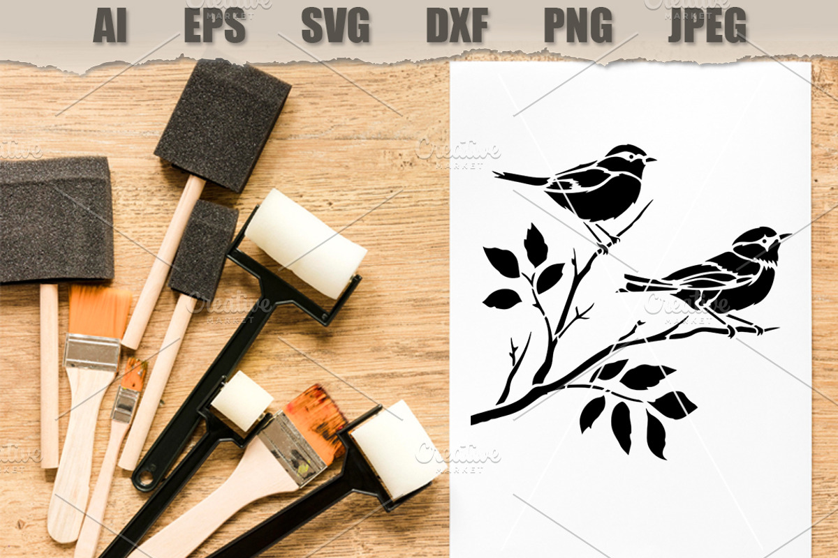 Stencil Birds on Branch, a Decorative Illustration by MARYCRAFTIRIA (Photo 2 of 3)