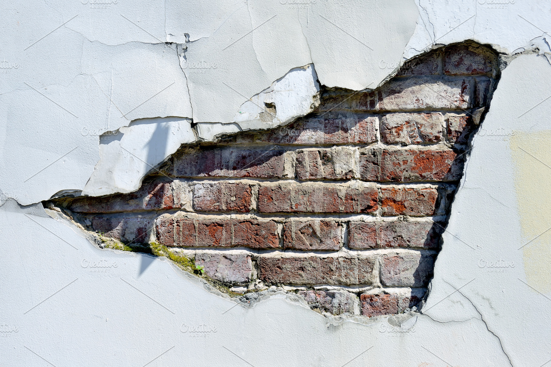 Brick wall with destroyed plaster stock photo containing block and old, an Abstract Photo by FedotovAnatoly