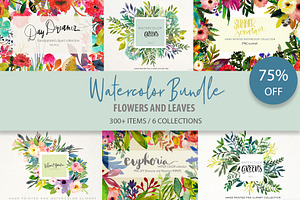 Watercolor Bundle-Flowers And Leaves