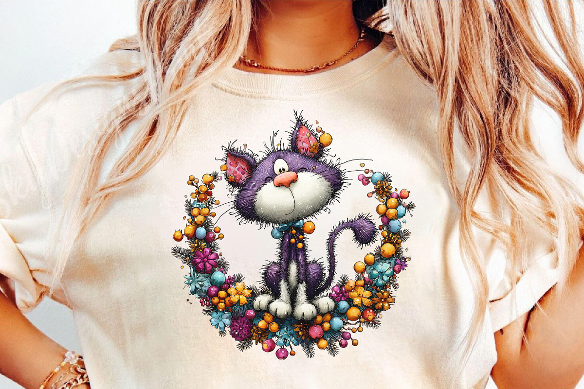 Whimsical Christmas Cat Clipart, an Illustration by DreamCafeArt (Photo 6 of 6)